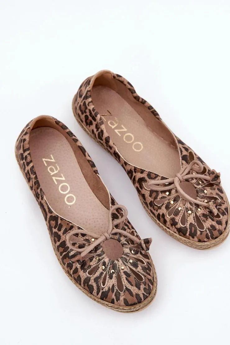 Outlet Zazoo Płaskie Baleriny Z Naturalnej Skóry Panterka 10179 Brązowe Brązowy