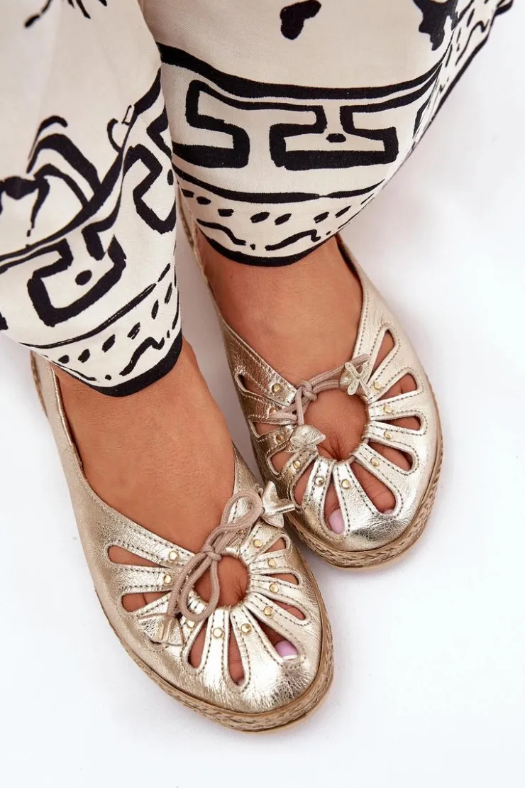 Zazoo Baleriny Skórzane|Baleriny Klasyczne*Płaskie Baleriny Z Naturalnej Skóry 10179 Złote Złoty