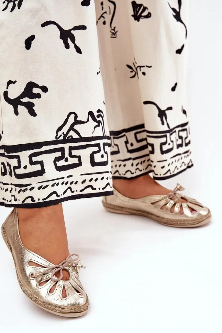 Zazoo Baleriny Skórzane|Baleriny Klasyczne*Płaskie Baleriny Z Naturalnej Skóry 10179 Złote Złoty