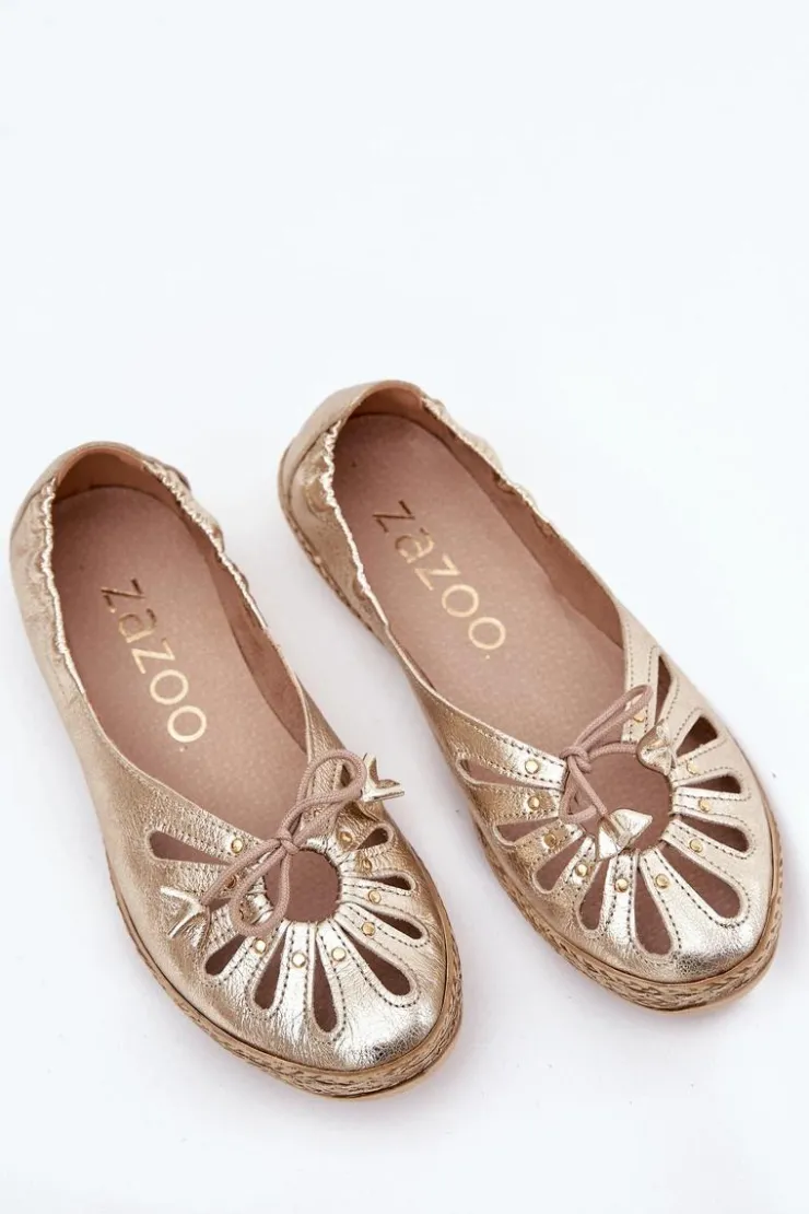 Zazoo Baleriny Skórzane|Baleriny Klasyczne*Płaskie Baleriny Z Naturalnej Skóry 10179 Złote Złoty