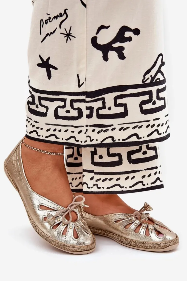 Zazoo Baleriny Skórzane|Baleriny Klasyczne*Płaskie Baleriny Z Naturalnej Skóry 10179 Złote Złoty