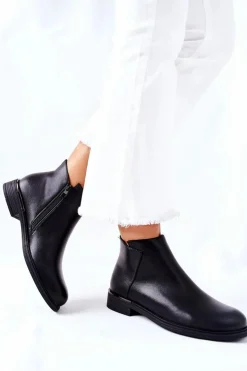 Damskie Buty Sergio Leone Płaskie Botki Ocieplane Sergio Leone BT511 Czarne