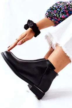 Damskie Buty Sergio Leone Płaskie Botki Ocieplane Sergio Leone BT511 Czarne