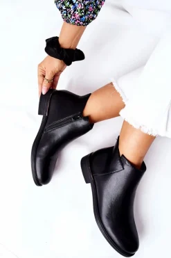 Damskie Buty Sergio Leone Płaskie Botki Ocieplane Sergio Leone BT511 Czarne