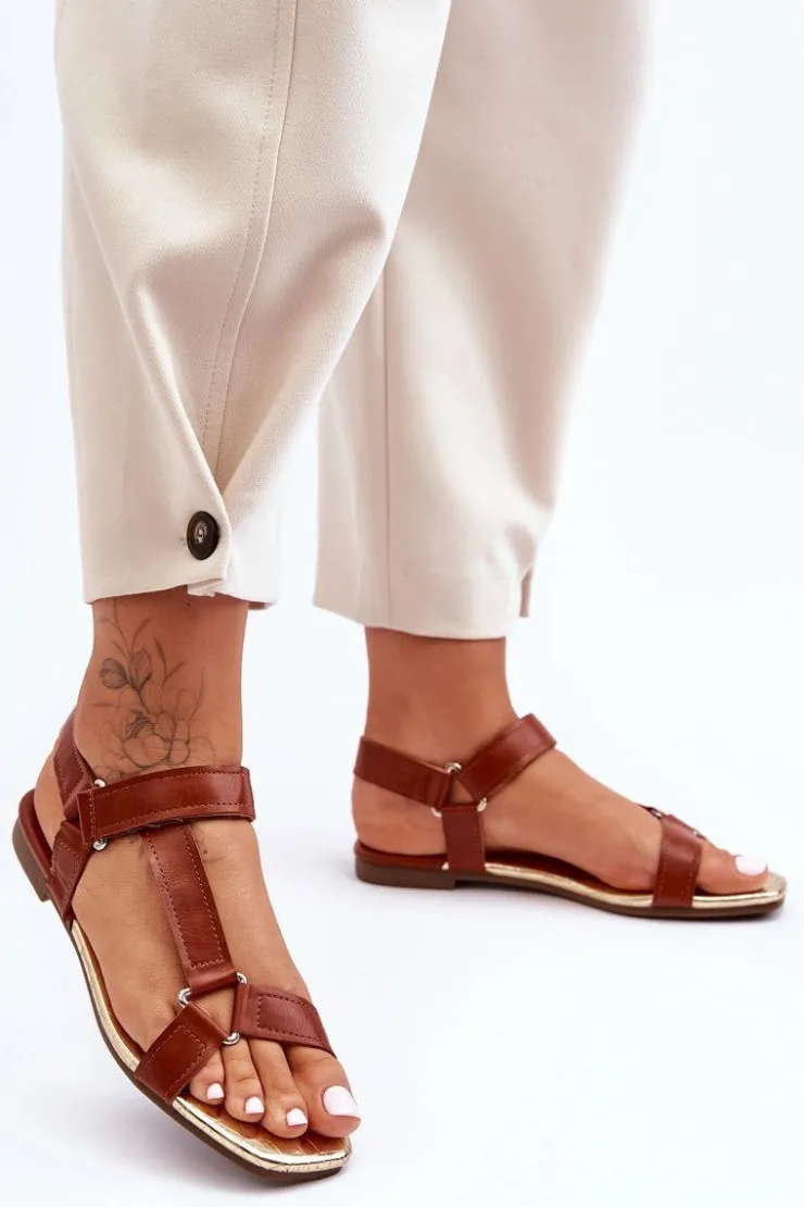 Outlet Boto Płaskie Damskie Sandały Na Rzep Camel Lissa