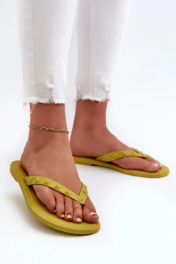 Damskie ZAXY Płaskie Elastyczne Klapki Japonki Damskie JJ285253 Limonkowe