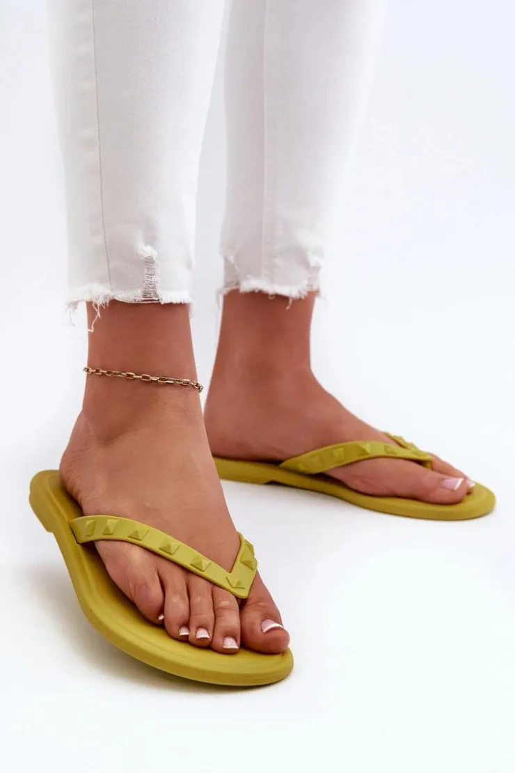 Damskie ZAXY Płaskie Elastyczne Klapki Japonki Damskie JJ285253 Limonkowe