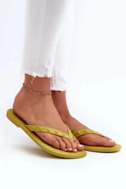 Damskie ZAXY Płaskie Elastyczne Klapki Japonki Damskie JJ285253 Limonkowe