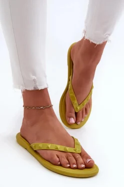 Damskie ZAXY Płaskie Elastyczne Klapki Japonki Damskie JJ285253 Limonkowe