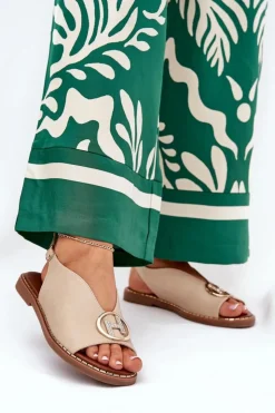 Damskie Boto Płaskie Eleganckie Sandały Z Ozdobą Beżowe Iseliria