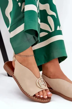 Damskie Boto Płaskie Eleganckie Sandały Z Ozdobą Beżowe Iseliria