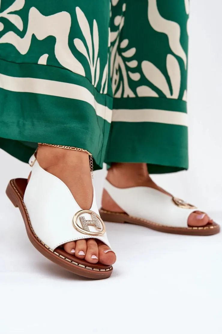 Clearance Boto Płaskie Eleganckie Sandały Z Ozdobą Białe Iseliria Biały