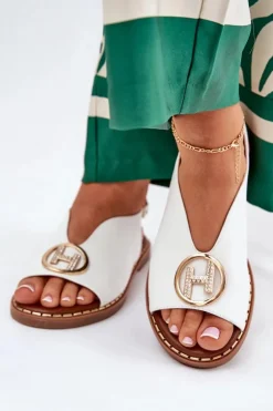 Clearance Boto Płaskie Eleganckie Sandały Z Ozdobą Białe Iseliria Biały