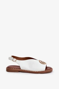 Clearance Boto Płaskie Eleganckie Sandały Z Ozdobą Białe Iseliria Biały