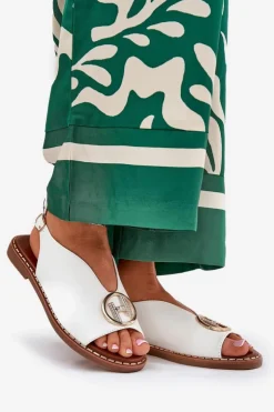 Clearance Boto Płaskie Eleganckie Sandały Z Ozdobą Białe Iseliria Biały