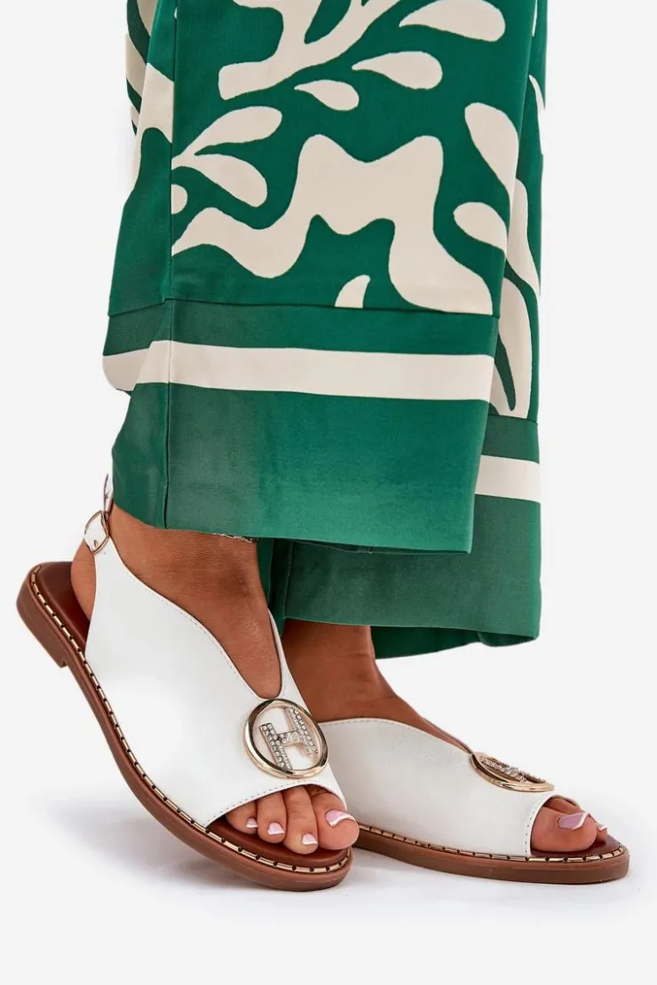 Clearance Boto Płaskie Eleganckie Sandały Z Ozdobą Białe Iseliria Biały