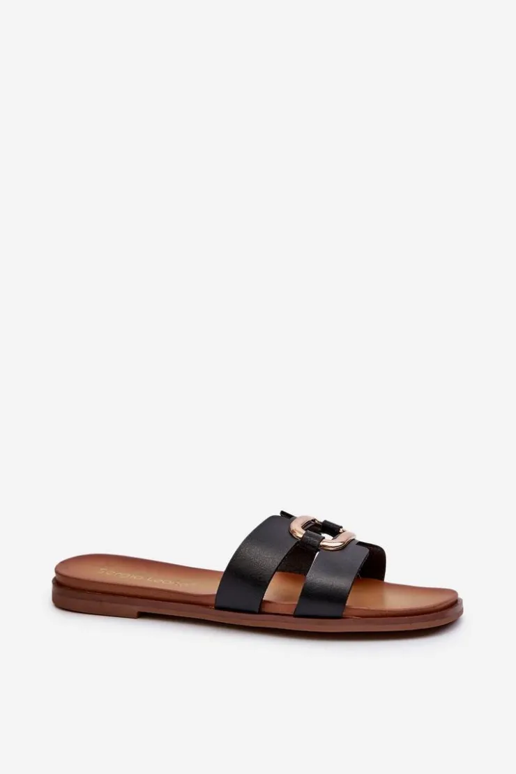 Buty Sergio Leone Klapki Damskie Klasyczne*Płaskie Klapki Damskie Z Eko Skóry Sergio Leone SK077H Czarne