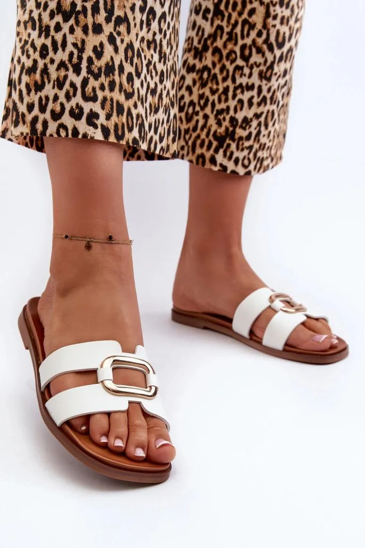 Buty Sergio Leone Płaskie Klapki Damskie Z Eko Skóry Sergio Leone SK077H Białe