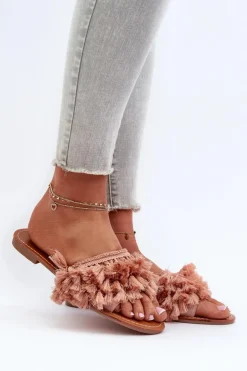 Damskie Boto Płaskie Klapki Damskie Z Frędzlami Brudny Róż Rialle