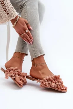 Damskie Boto Płaskie Klapki Damskie Z Frędzlami Brudny Róż Rialle