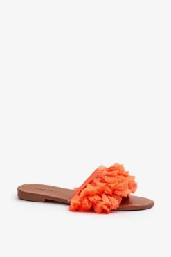 Boto Klapki Damskie Klasyczne*Płaskie Klapki Damskie Z Frędzlami Pomarańczowe Rialle