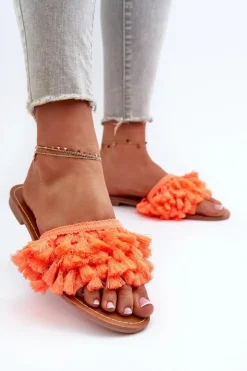 Boto Klapki Damskie Klasyczne*Płaskie Klapki Damskie Z Frędzlami Pomarańczowe Rialle