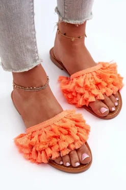 Boto Klapki Damskie Klasyczne*Płaskie Klapki Damskie Z Frędzlami Pomarańczowe Rialle