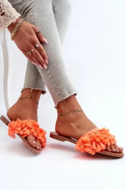 Boto Klapki Damskie Klasyczne*Płaskie Klapki Damskie Z Frędzlami Pomarańczowe Rialle