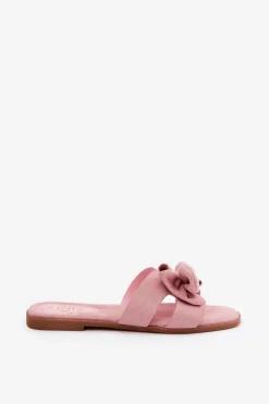 Damskie Boto Płaskie Klapki Damskie Z Kokardką Różowe Tobin