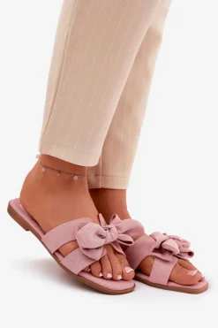 Damskie Boto Płaskie Klapki Damskie Z Kokardką Różowe Tobin