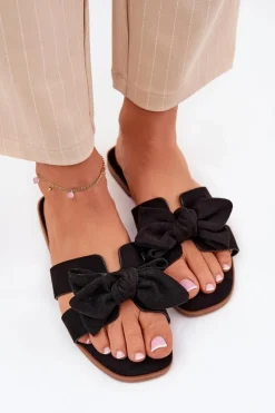 Boto Klapki Damskie Klasyczne*Płaskie Klapki Damskie Z Kokardką Czarne Tobin Czarny