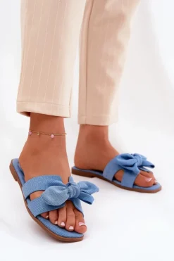 Boto Klapki Damskie Klasyczne*Płaskie Klapki Damskie Z Kokardką Niebieskie Tobin