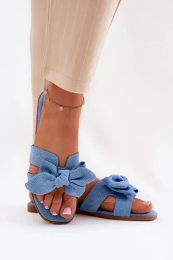 Boto Klapki Damskie Klasyczne*Płaskie Klapki Damskie Z Kokardką Niebieskie Tobin
