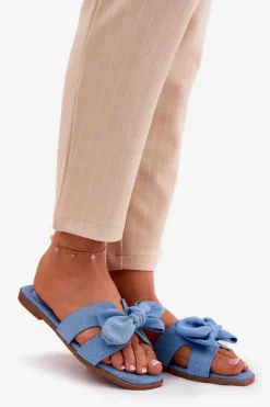 Boto Klapki Damskie Klasyczne*Płaskie Klapki Damskie Z Kokardką Niebieskie Tobin