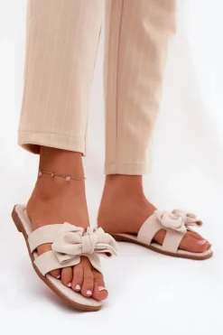 Hot Boto Płaskie Klapki Damskie Z Kokardką Beżowe Tobin Beżowy