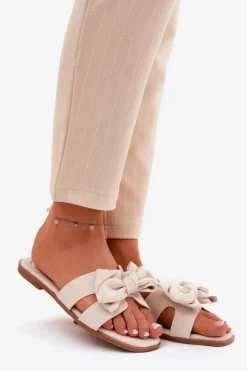 Hot Boto Płaskie Klapki Damskie Z Kokardką Beżowe Tobin Beżowy
