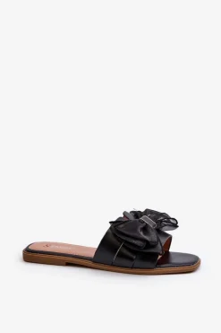 Damskie Boto Płaskie Klapki Damskie Z Kokardą Czarne Balinda