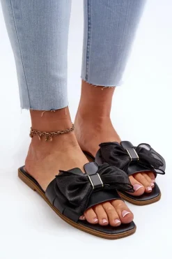 Damskie Boto Płaskie Klapki Damskie Z Kokardą Czarne Balinda