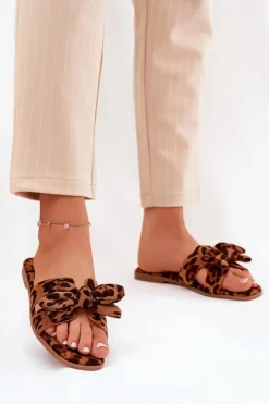 Boto Klapki Damskie Klasyczne*Płaskie Klapki Damskie Z Kokardką Panterka Brązowe Tobin Brązowy