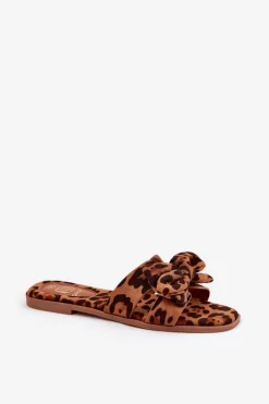 Boto Klapki Damskie Klasyczne*Płaskie Klapki Damskie Z Kokardką Panterka Brązowe Tobin Brązowy