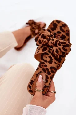 Boto Klapki Damskie Klasyczne*Płaskie Klapki Damskie Z Kokardką Panterka Brązowe Tobin Brązowy