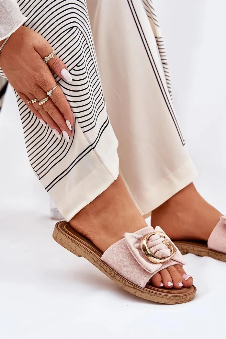 Damskie Boto Płaskie Klapki Damskie Z Ozdobnym Detalem Różowe Nellodra