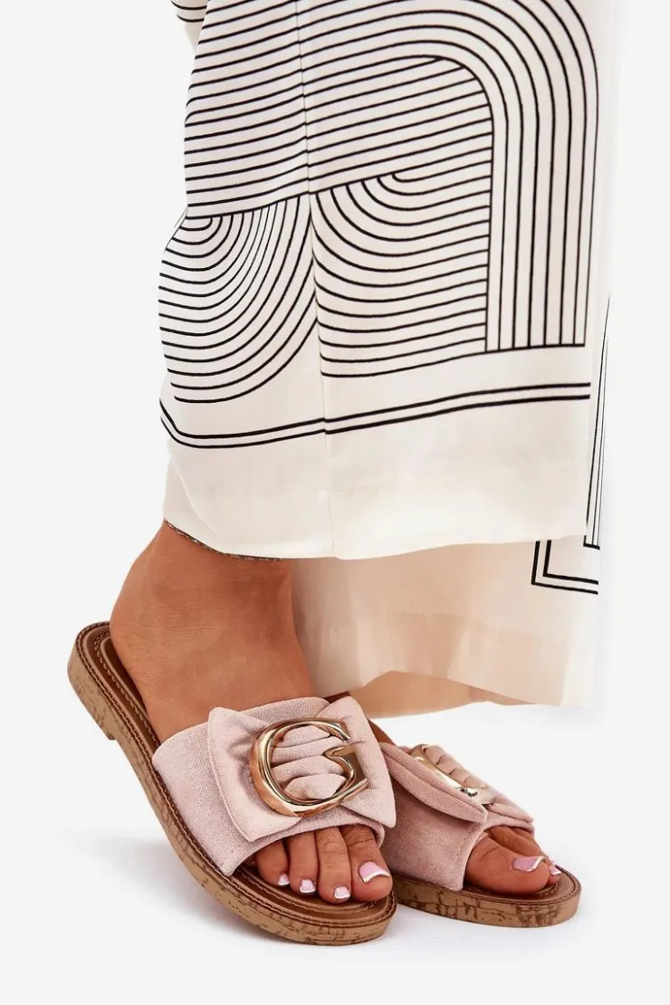 Damskie Boto Płaskie Klapki Damskie Z Ozdobnym Detalem Różowe Nellodra