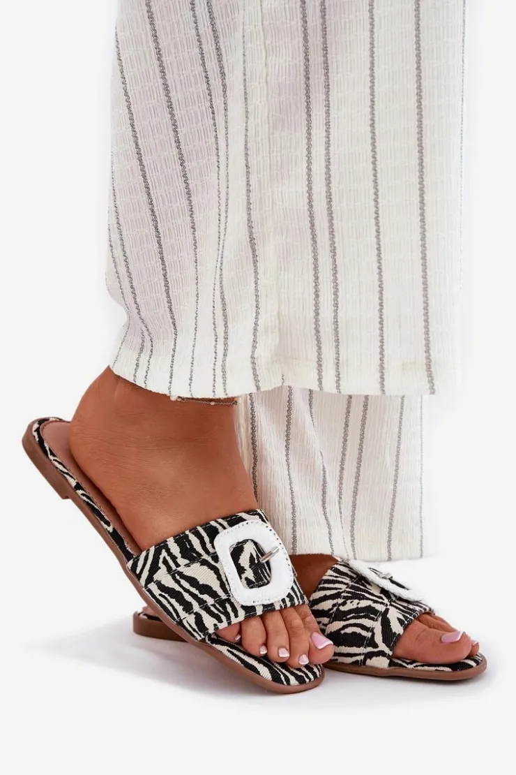 Boto Płaskie Klapki Damskie Z Ozdobną Klamrą Zebra Clariola