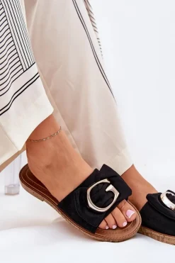 Best Boto Płaskie Klapki Damskie Z Ozdobnym Detalem Czarne Nellodra Czarny