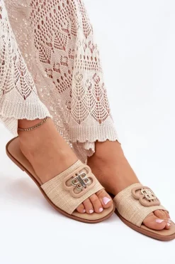 Damskie Boto Płaskie Klapki Damskie Z Ozdobnym Detalem Beżowe Nenitta