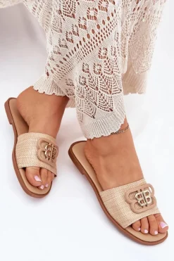 Damskie Boto Płaskie Klapki Damskie Z Ozdobnym Detalem Beżowe Nenitta