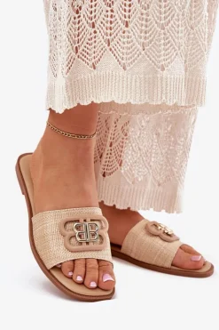 Damskie Boto Płaskie Klapki Damskie Z Ozdobnym Detalem Beżowe Nenitta