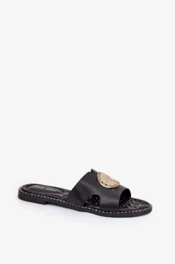 Damskie Boto Płaskie Klapki Damskie Z Ozdobnym Detalem Czarne Oferry