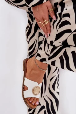 Boto Klapki Damskie Klasyczne*Płaskie Klapki Damskie Z Ozdobnym Detalem Białe Oferry